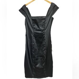 Gabby Skye Black Satin Cocktail Little Black Dress Cap Sleeve Size 8